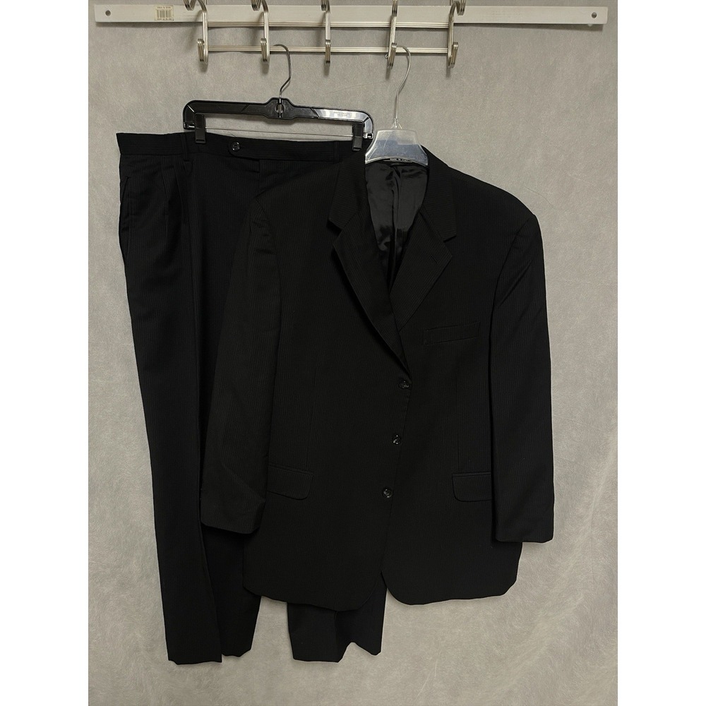 Enzo Suit Men 48L Black Striped Italy Super 120‎ Wool 3B Career 41X29 Pants Luxe